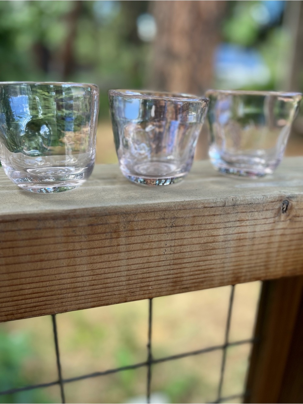 Set of 3 Handblown PINK artisan glass tumblers with thumbprints RARE!